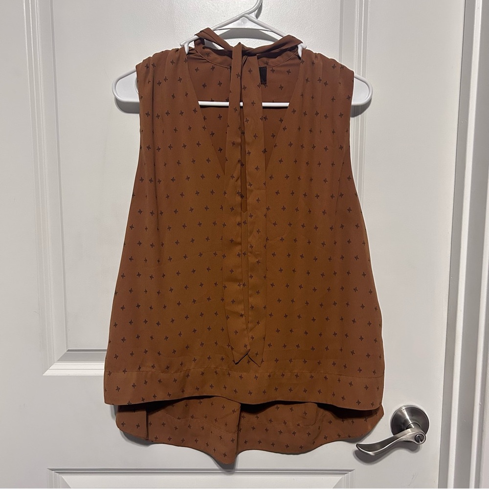4SI3NNA Dark Brown & Black Light Flowy Bowtie Sleeveless Blouse Tank Top